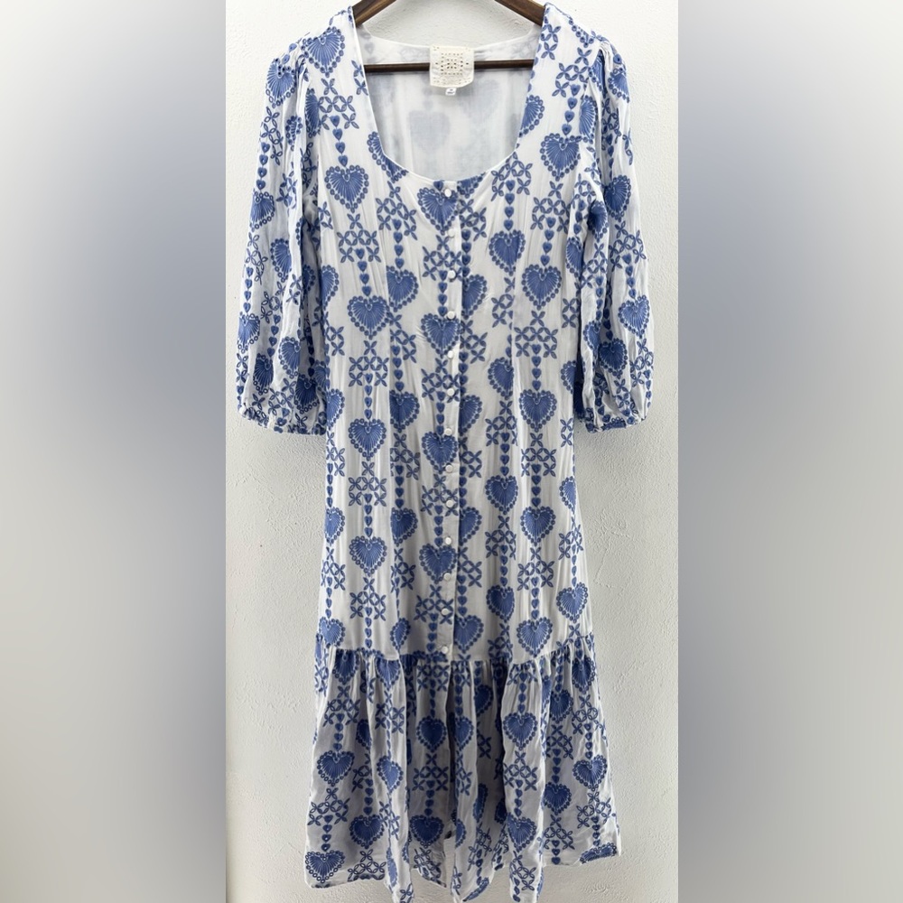 XS Johnny Was Jade Beau Eyelet Button-Down Tiered Midi Dress Boho Chic - Picture 3 of 8